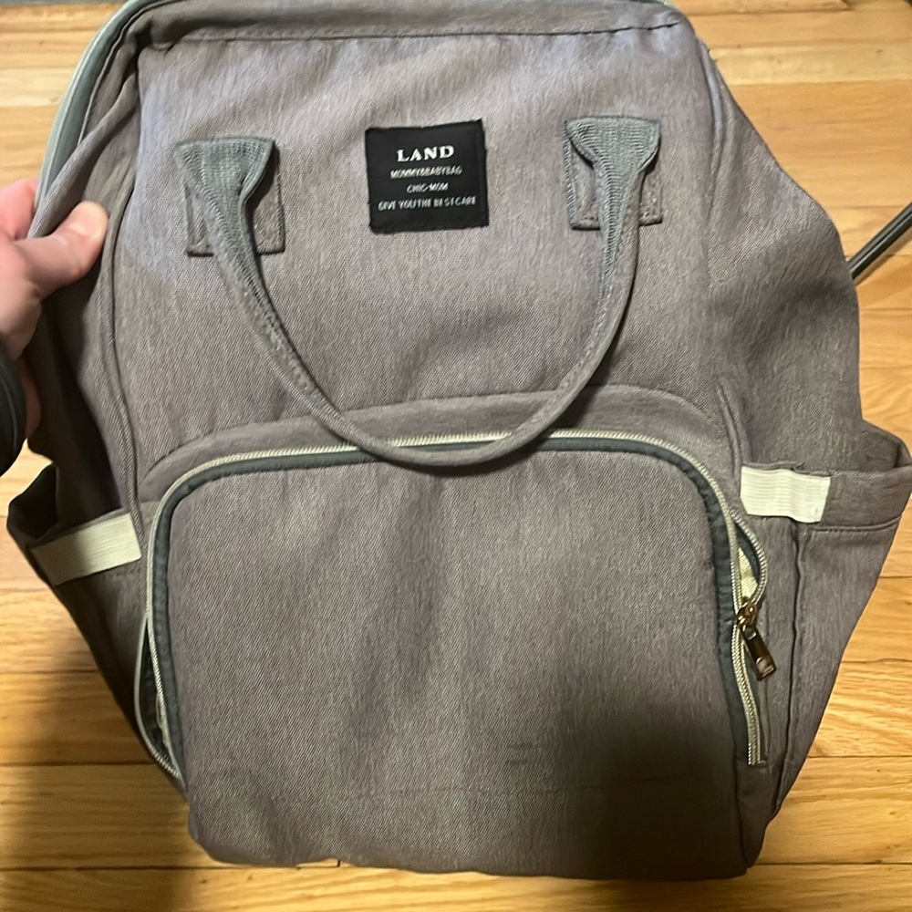 LAND grey backpack diaper bag